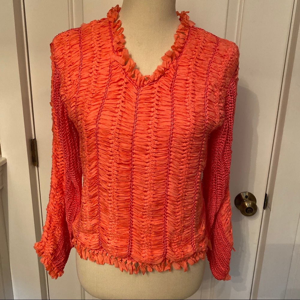 DOLORES TOP V-NECK RIBBON PINK ORANGE Size S 40